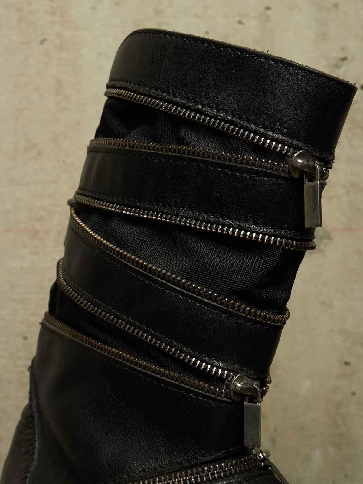 RAF SIMONS AW06-07 "Ashes & Heroes" Accordion Multi-Zip Leather Boots