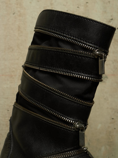 RAF SIMONS AW06-07 "Ashes & Heroes" Accordion Multi-Zip Leather Boots