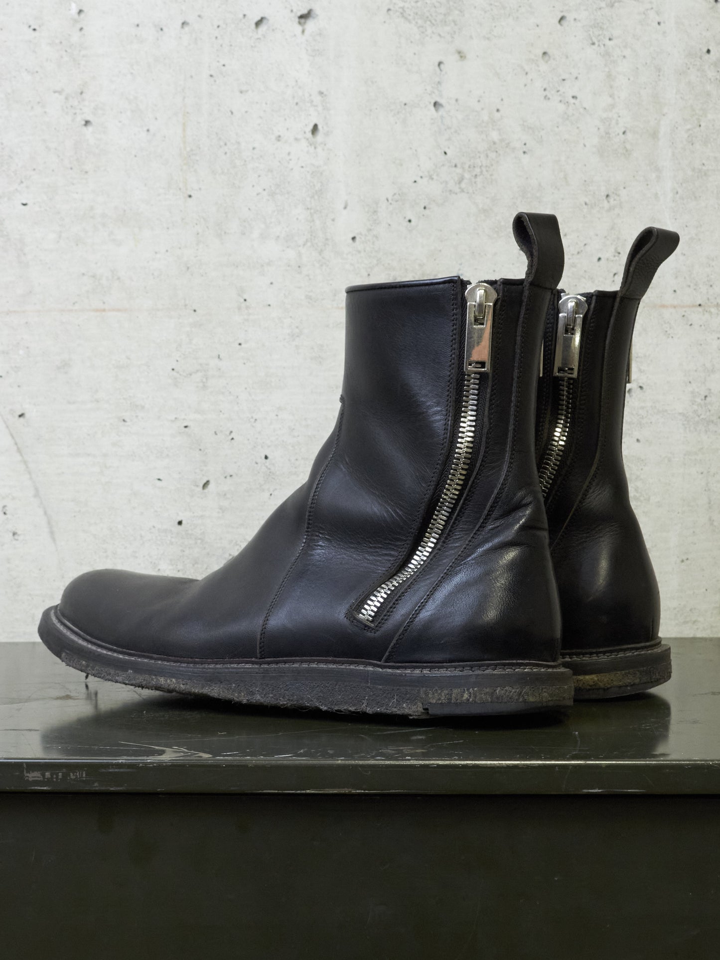 Rick Owens AW13 “PLINTH” Dual Zip Crepe Sole Calf Leather Boots