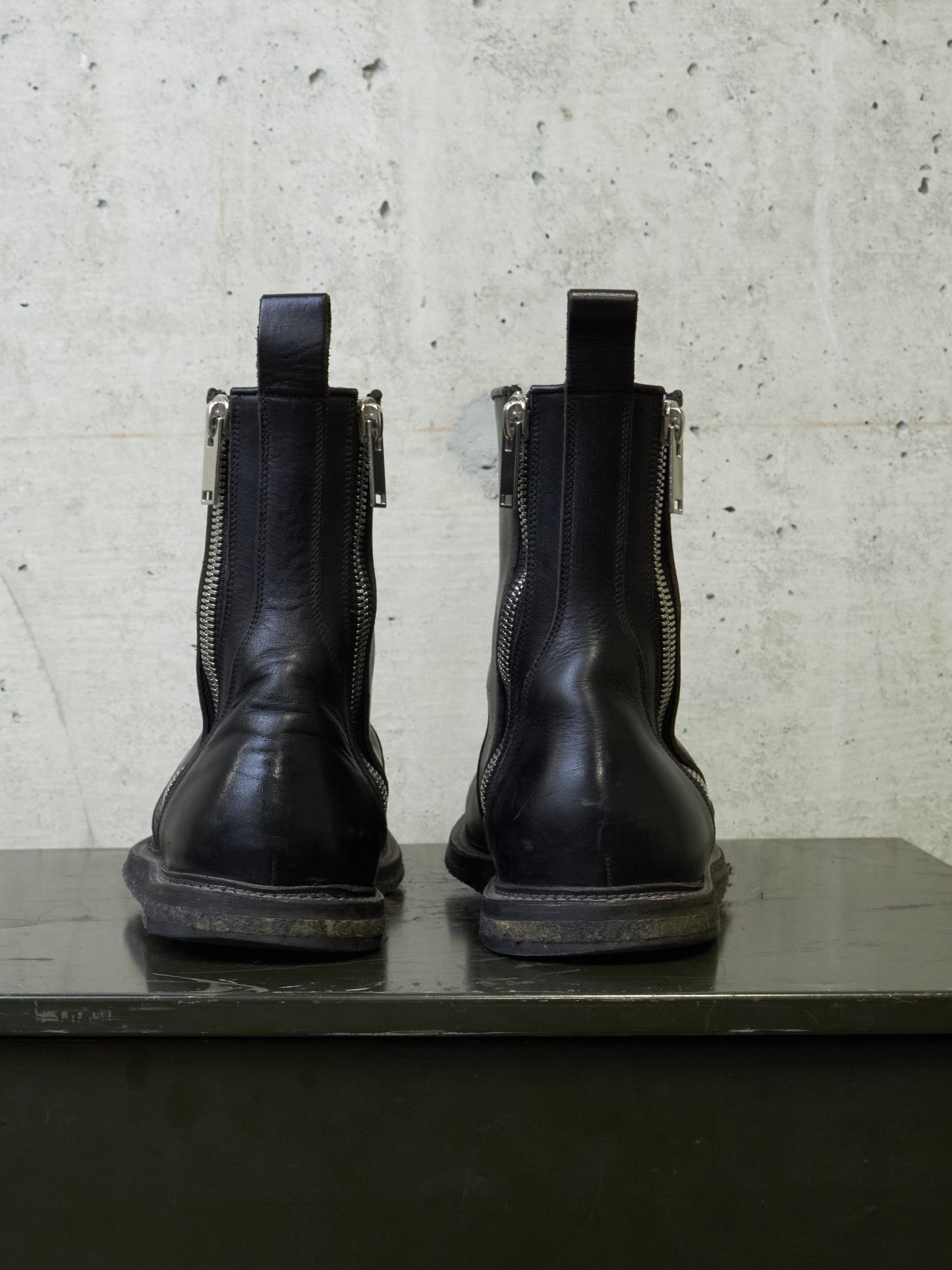 Rick Owens AW13 “PLINTH” Dual Zip Crepe Sole Calf Leather Boots