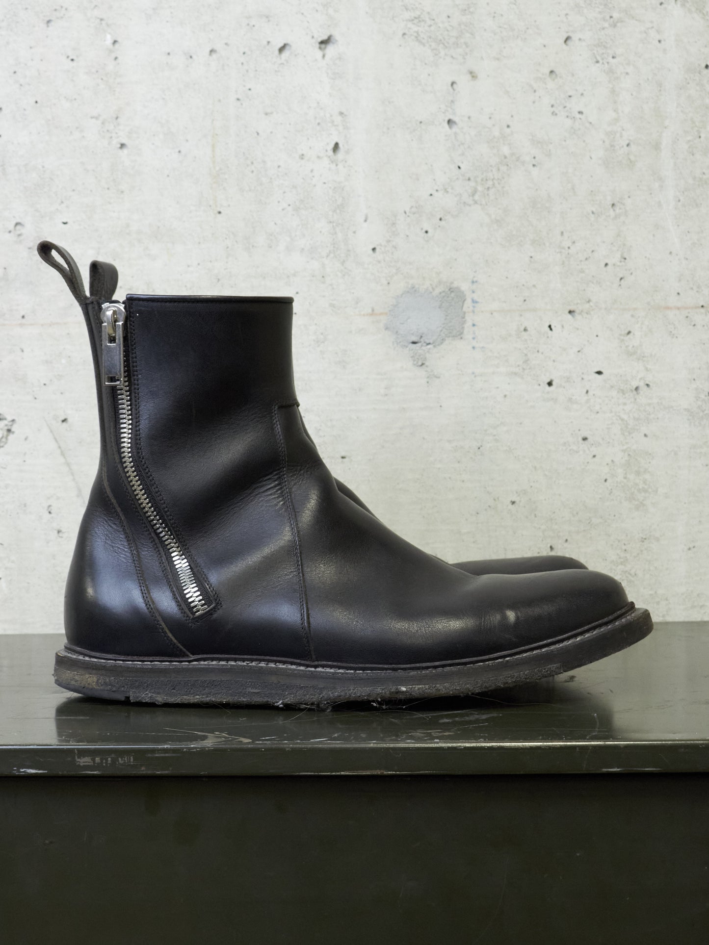 Rick Owens AW13 “PLINTH” Dual Zip Crepe Sole Calf Leather Boots