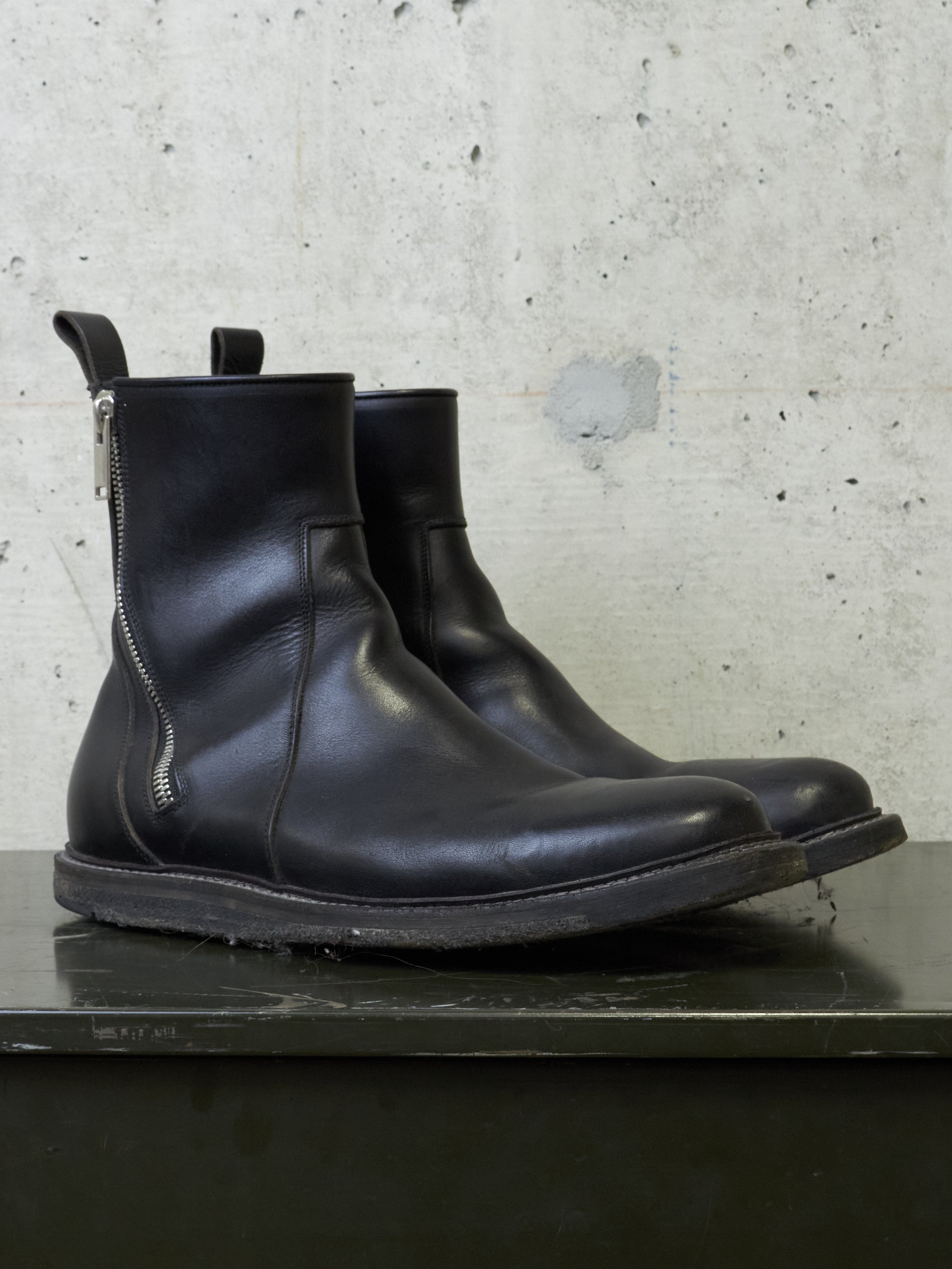 Rick Owens AW13 Zip Crepe Sole Calf Leather Boots | DRIEW