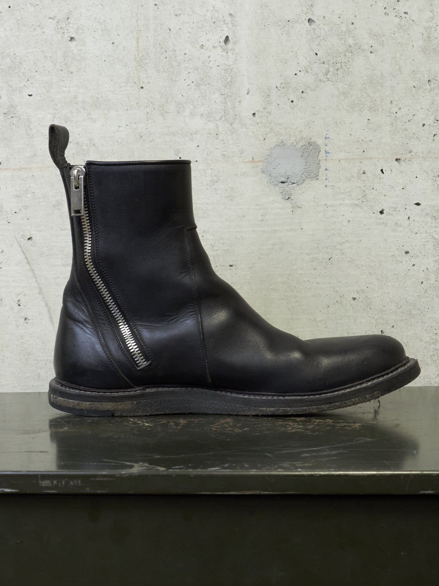 Rick Owens AW13 “PLINTH” Dual Zip Crepe Sole Calf Leather Boots