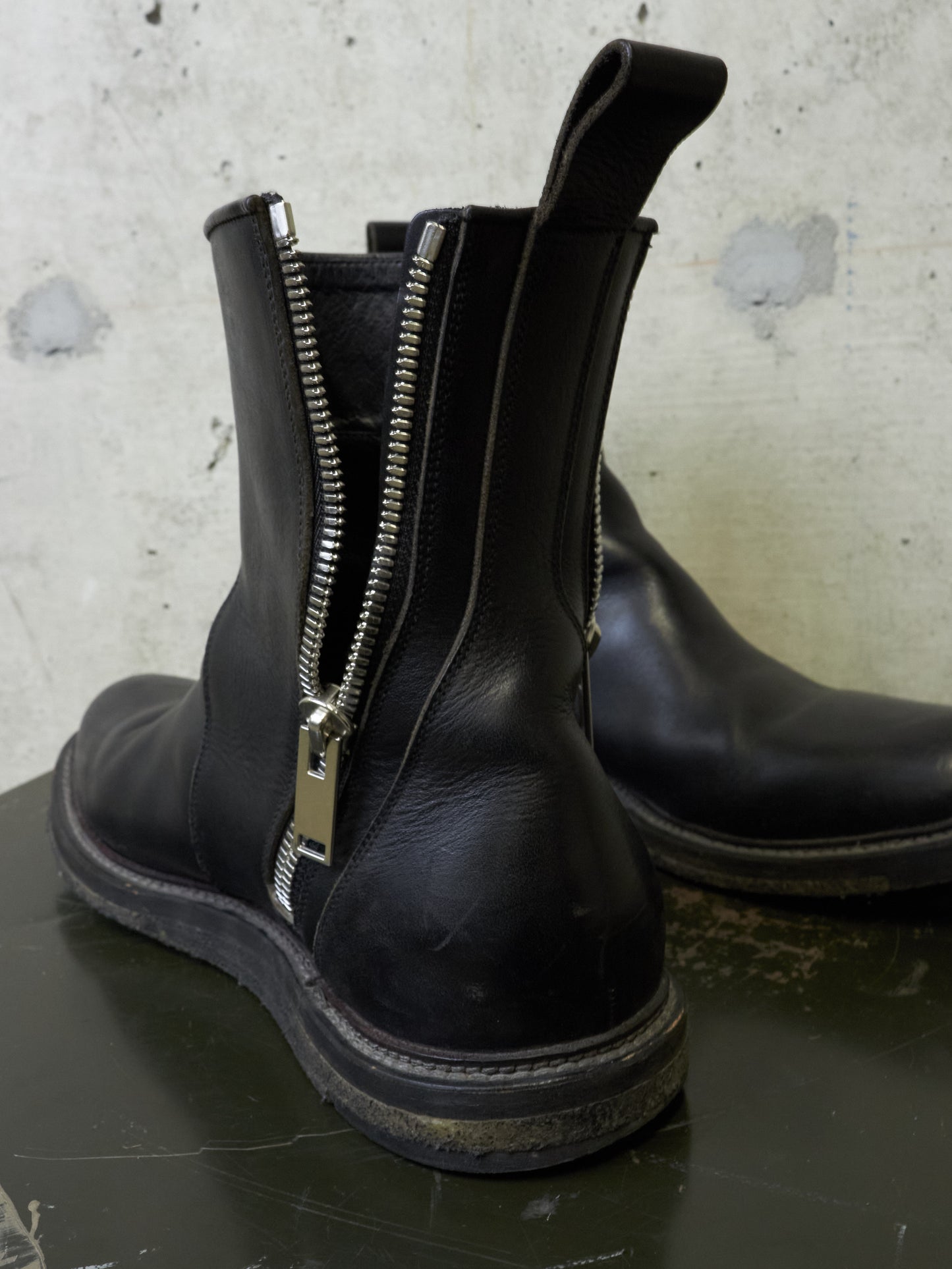 Rick Owens AW13 “PLINTH” Dual Zip Crepe Sole Calf Leather Boots