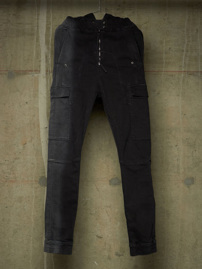 Rick Owens AW19 "LARRY" Washed Black Cotton Cargo Flight Jumpsuit