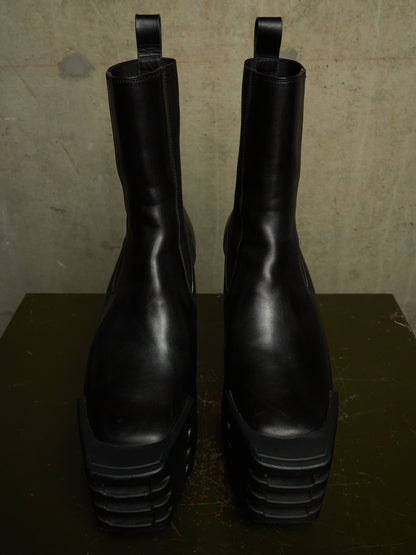 Rick Owens AW22 "STROBE" Black Calf Leather Grilled Platform Kiss Heel Boots