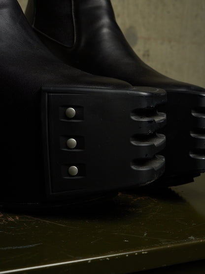 Rick Owens AW22 "STROBE" Black Calf Leather Grilled Platform Kiss Heel Boots