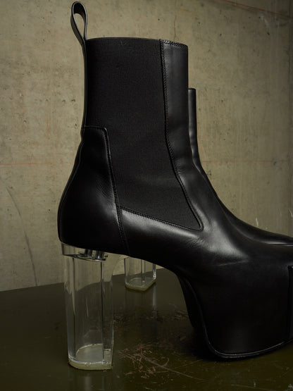 Rick Owens AW22 "STROBE" Black Calf Leather Grilled Platform Kiss Heel Boots