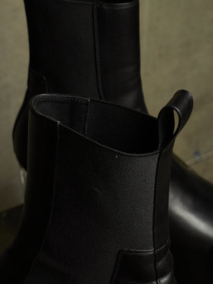 Rick Owens AW22 "STROBE" Black Calf Leather Grilled Platform Kiss Heel Boots
