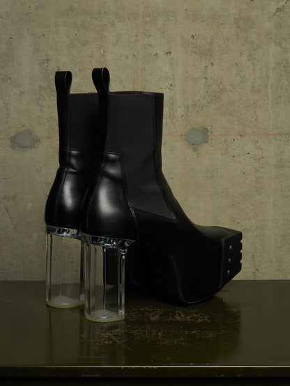Rick Owens AW22 "STROBE" Black Calf Leather Grilled Platform Kiss Heel Boots