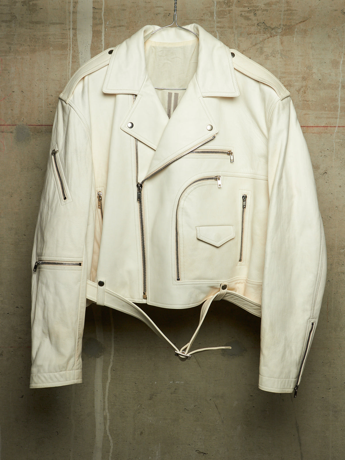 Rick Owens AW25 "CONCORDIANS" MILK Cropped Jumbo Bauhaus Stooges Lamb Leather Jacket