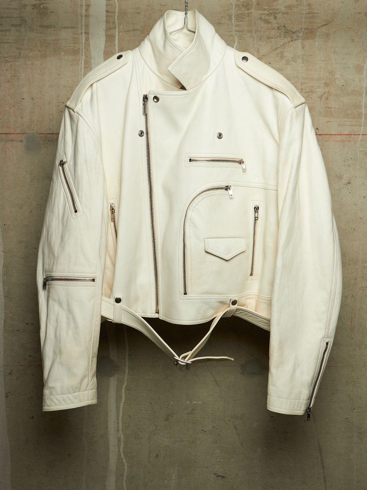 Rick Owens AW25 "CONCORDIANS" MILK Cropped Jumbo Bauhaus Stooges Lamb Leather Jacket
