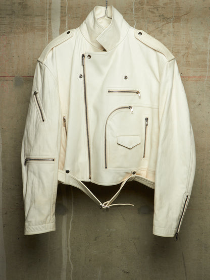 Rick Owens AW25 "CONCORDIANS" MILK Cropped Jumbo Bauhaus Stooges Lamb Leather Jacket