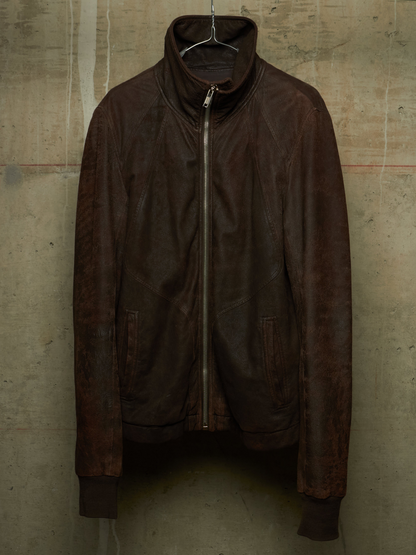 Rick Owens AW09 "CRUST" BITTER High Neck Intarsia Blistered Lamb Leather Jacket
