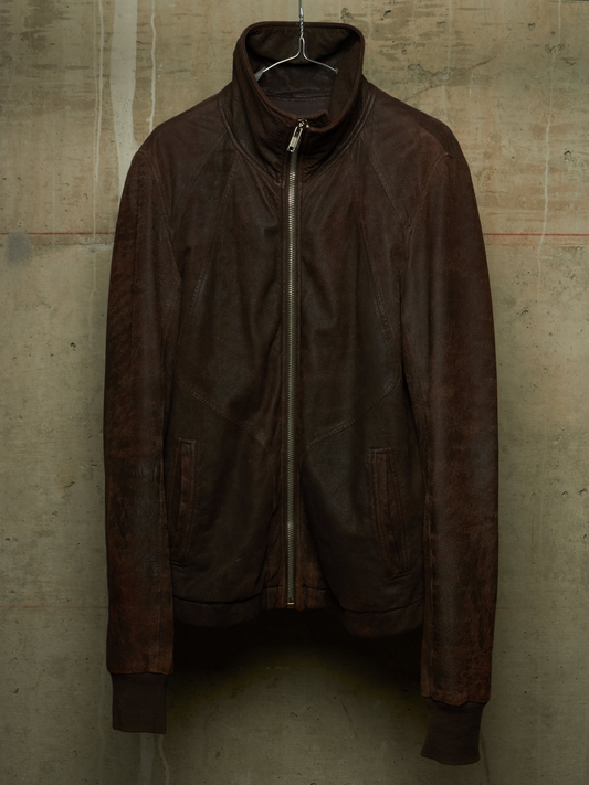 Rick Owens AW09 "CRUST" BITTER High Neck Intarsia Blistered Lamb Leather Jacket