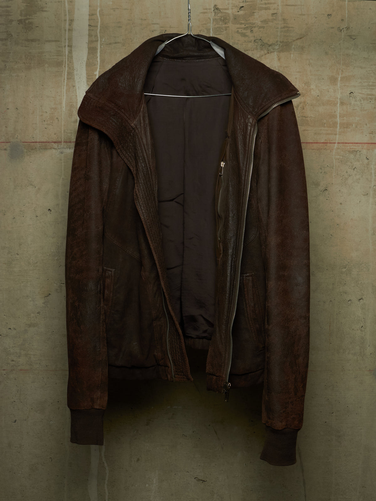 Rick Owens AW09 "CRUST" BITTER High Neck Intarsia Blistered Lamb Leather Jacket