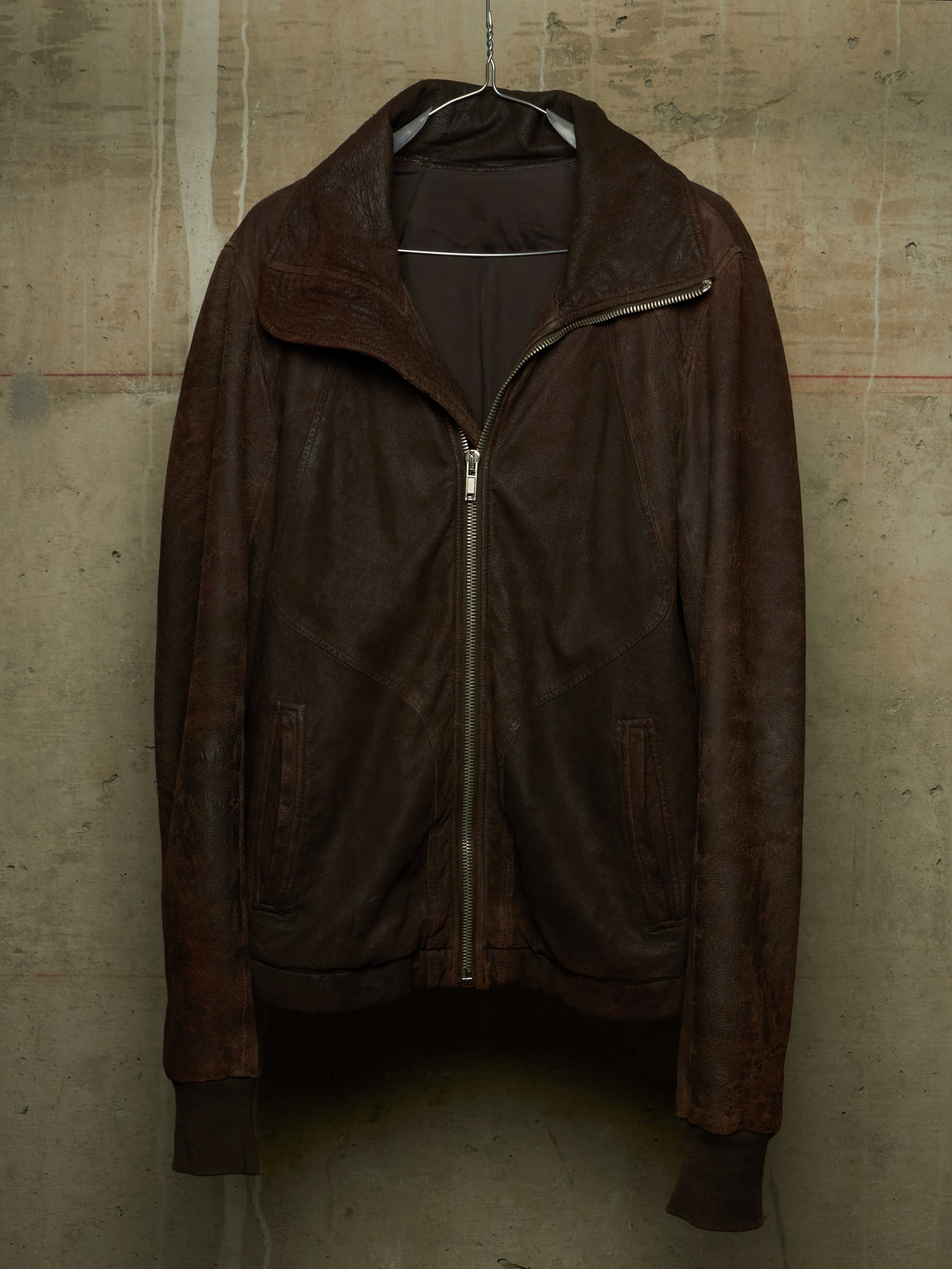 Rick Owens AW09 "CRUST" BITTER High Neck Intarsia Blistered Lamb Leather Jacket