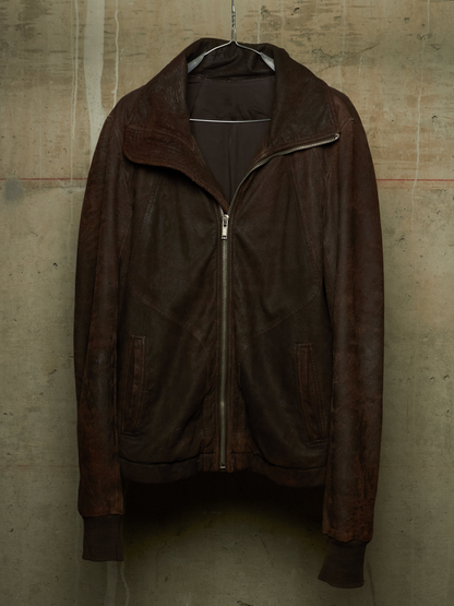 Rick Owens AW09 "CRUST" BITTER High Neck Intarsia Blistered Lamb Leather Jacket