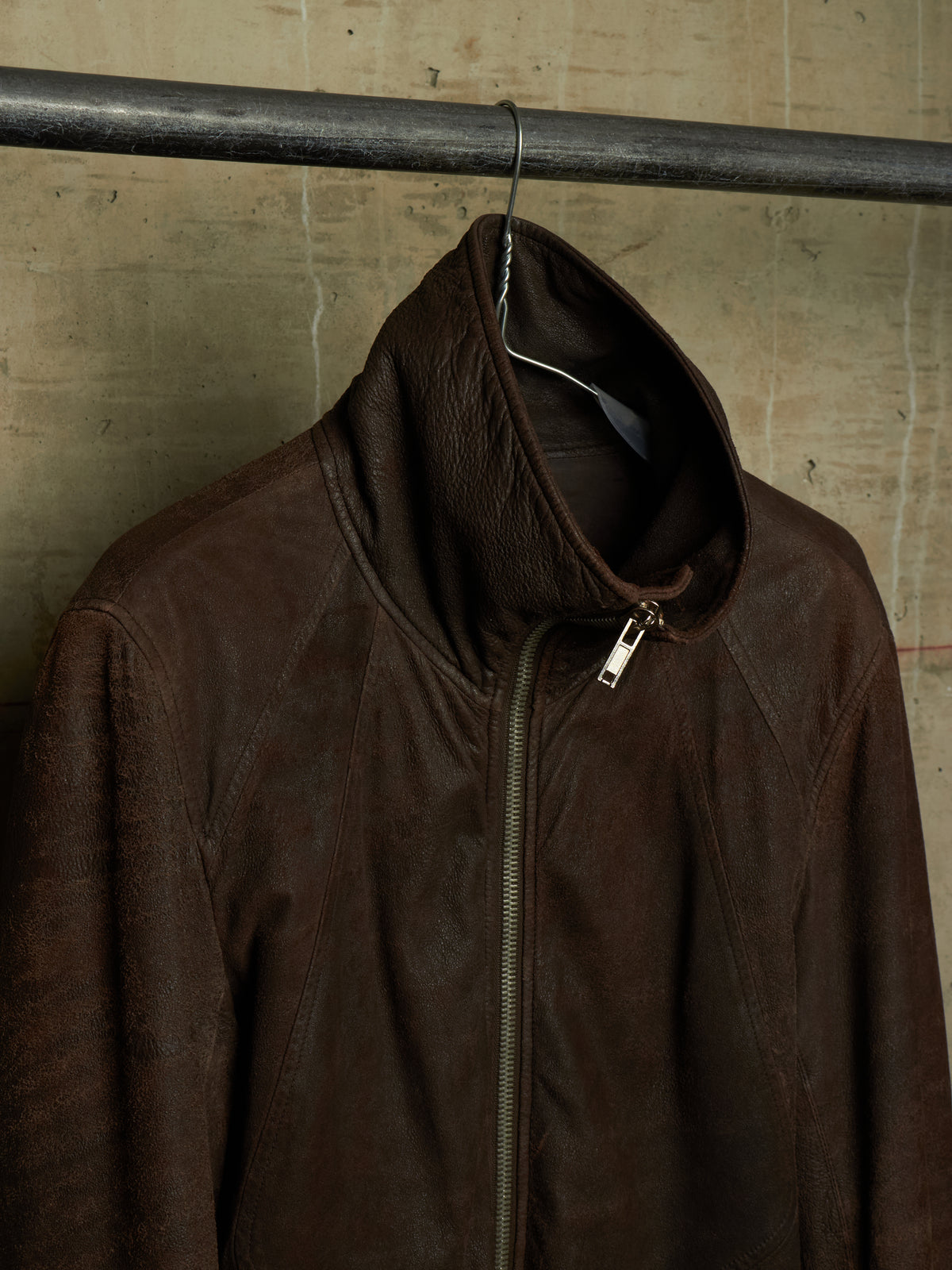 Rick Owens AW09 "CRUST" BITTER High Neck Intarsia Blistered Lamb Leather Jacket