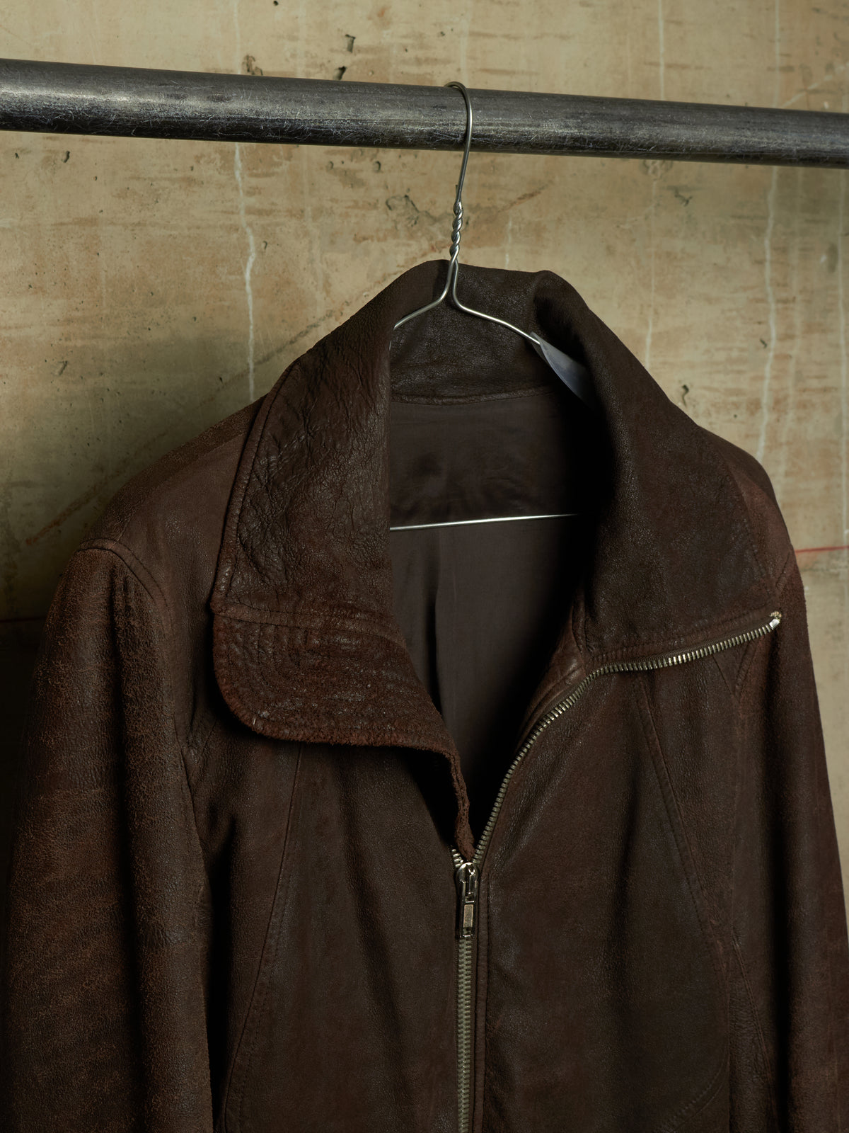 Rick Owens AW09 "CRUST" BITTER High Neck Intarsia Blistered Lamb Leather Jacket
