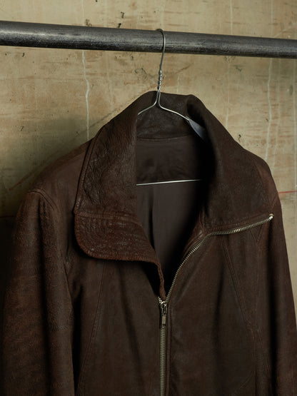 Rick Owens AW09 "CRUST" BITTER High Neck Intarsia Blistered Lamb Leather Jacket