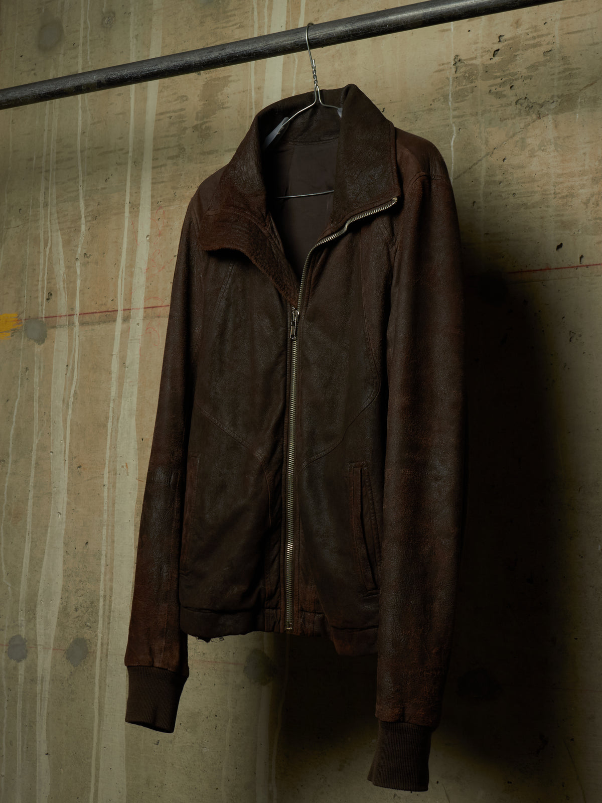 Rick Owens AW09 "CRUST" BITTER High Neck Intarsia Blistered Lamb Leather Jacket