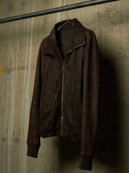 Rick Owens AW09 "CRUST" BITTER High Neck Intarsia Blistered Lamb Leather Jacket
