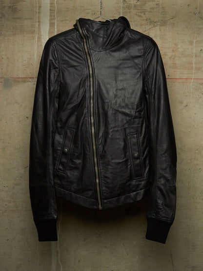 Rick Owens AW13 "PLINTH" BLACK Hooded Scuba Bullet Lamb Leather Jacket