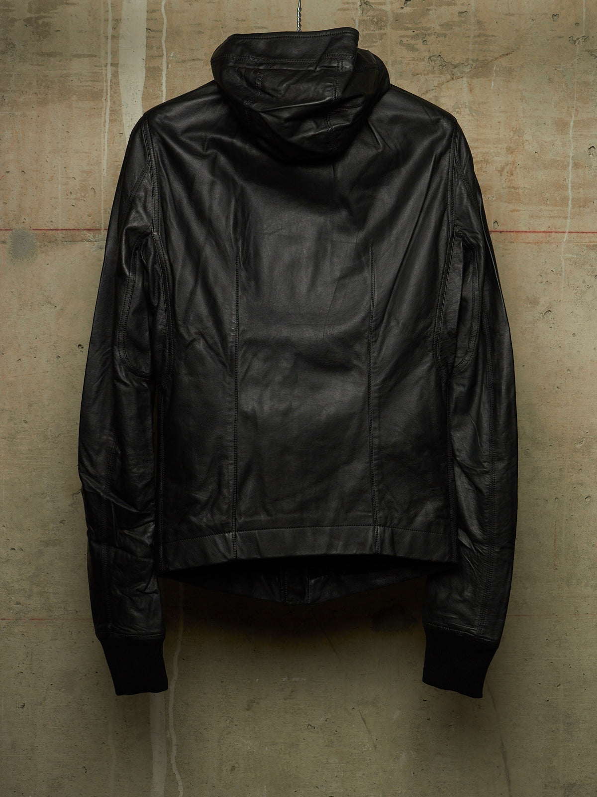 Rick Owens AW13 "PLINTH" BLACK Hooded Scuba Bullet Lamb Leather Jacket