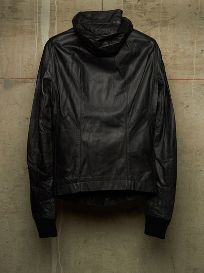Rick Owens AW13 "PLINTH" BLACK Hooded Scuba Bullet Lamb Leather Jacket