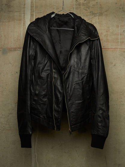Rick Owens AW13 "PLINTH" BLACK Hooded Scuba Bullet Lamb Leather Jacket