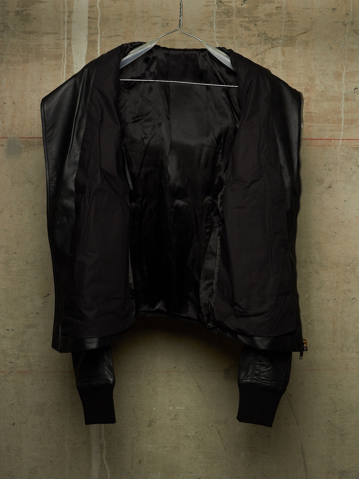 Rick Owens AW13 "PLINTH" BLACK Hooded Scuba Bullet Lamb Leather Jacket