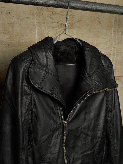 Rick Owens AW13 "PLINTH" BLACK Hooded Scuba Bullet Lamb Leather Jacket