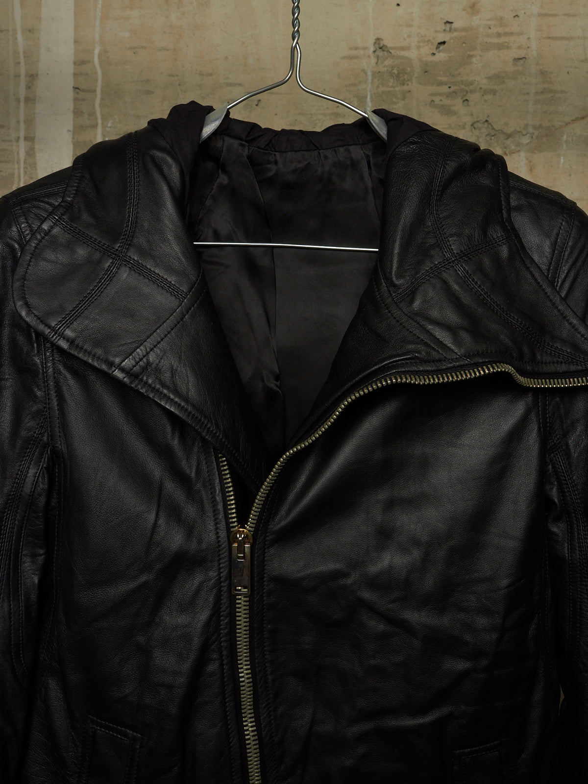 Rick Owens AW13 "PLINTH" BLACK Hooded Scuba Bullet Lamb Leather Jacket