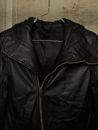 Rick Owens AW13 "PLINTH" BLACK Hooded Scuba Bullet Lamb Leather Jacket