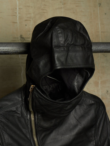 Rick Owens AW13 "PLINTH" BLACK Hooded Scuba Bullet Lamb Leather Jacket