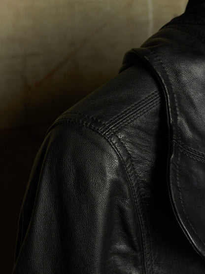 Rick Owens AW13 "PLINTH" BLACK Hooded Scuba Bullet Lamb Leather Jacket