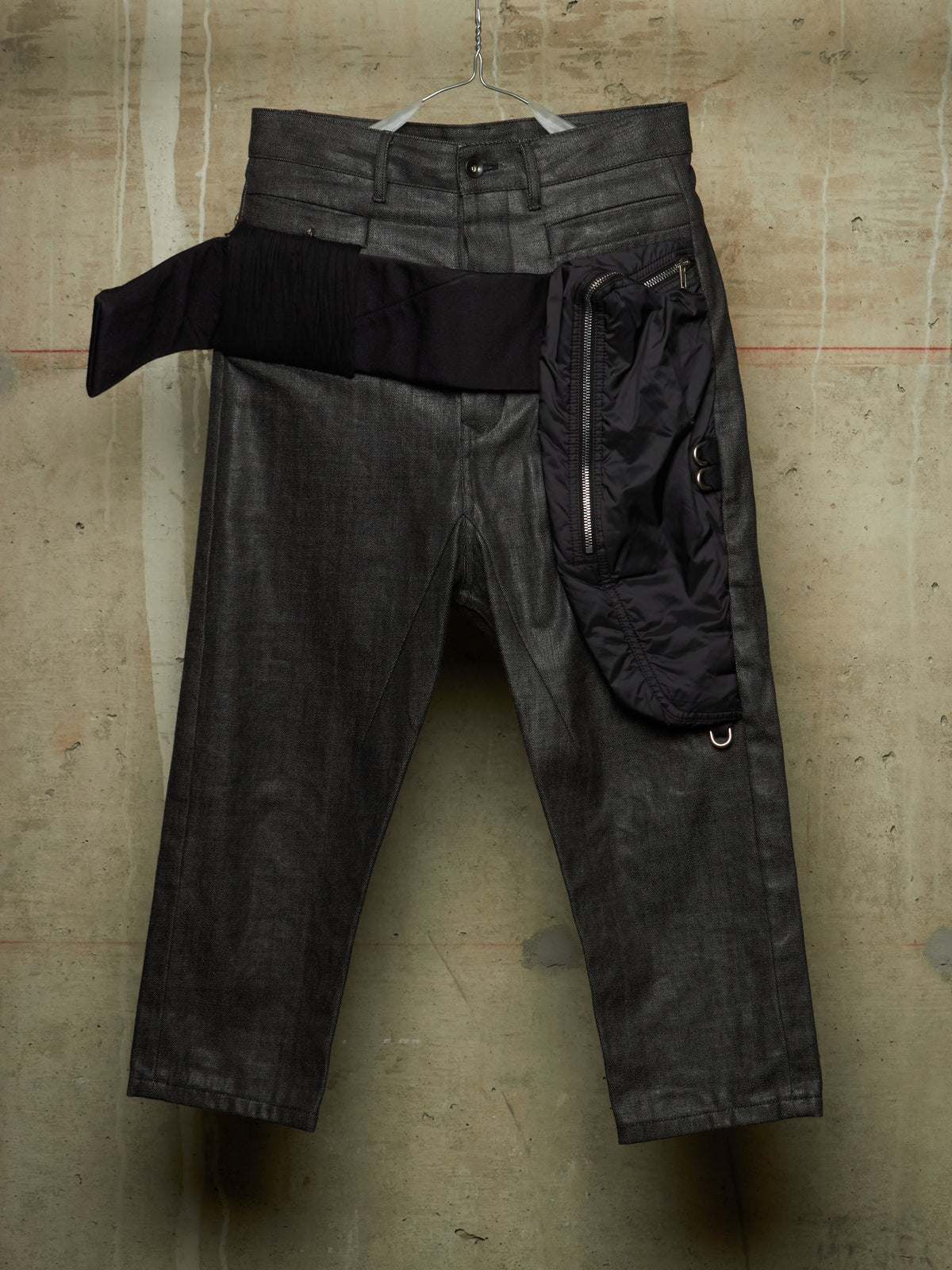 Rick Owens AW17 "GLITTER" Black Cropped Cargo Belt Coated Denim