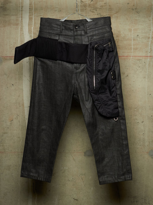 Rick Owens AW17 "GLITTER" Black Cropped Cargo Belt Coated Denim