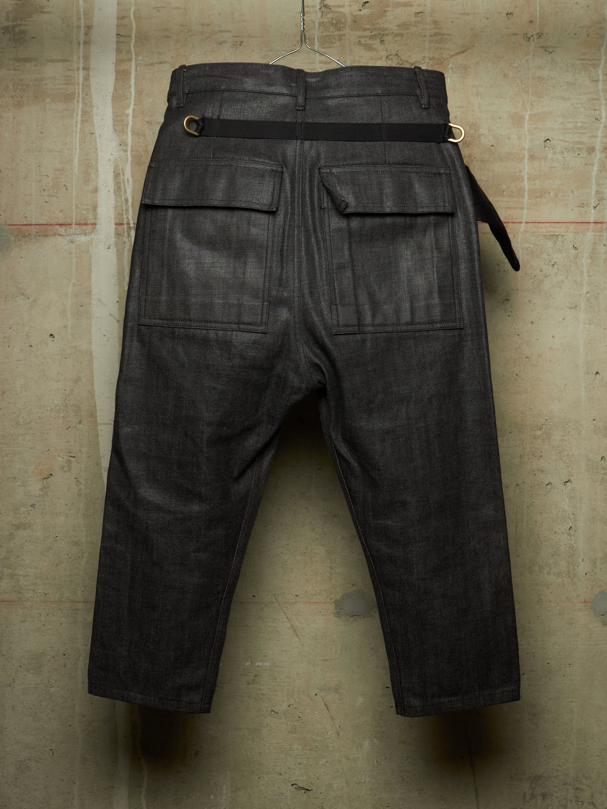 Rick Owens AW17 "GLITTER" Black Cropped Cargo Belt Coated Denim