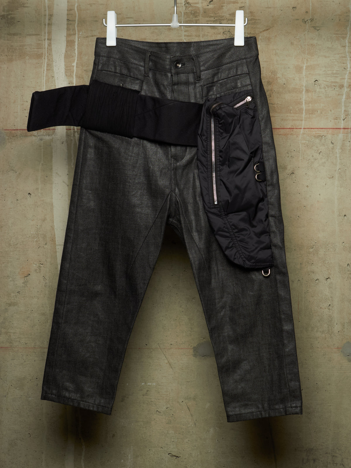 Rick Owens AW17 "GLITTER" Black Cropped Cargo Belt Coated Denim
