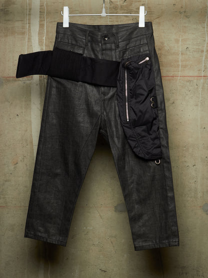 Rick Owens AW17 "GLITTER" Black Cropped Cargo Belt Coated Denim