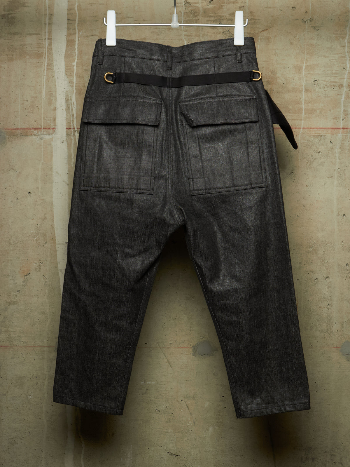 Rick Owens AW17 "GLITTER" Black Cropped Cargo Belt Coated Denim