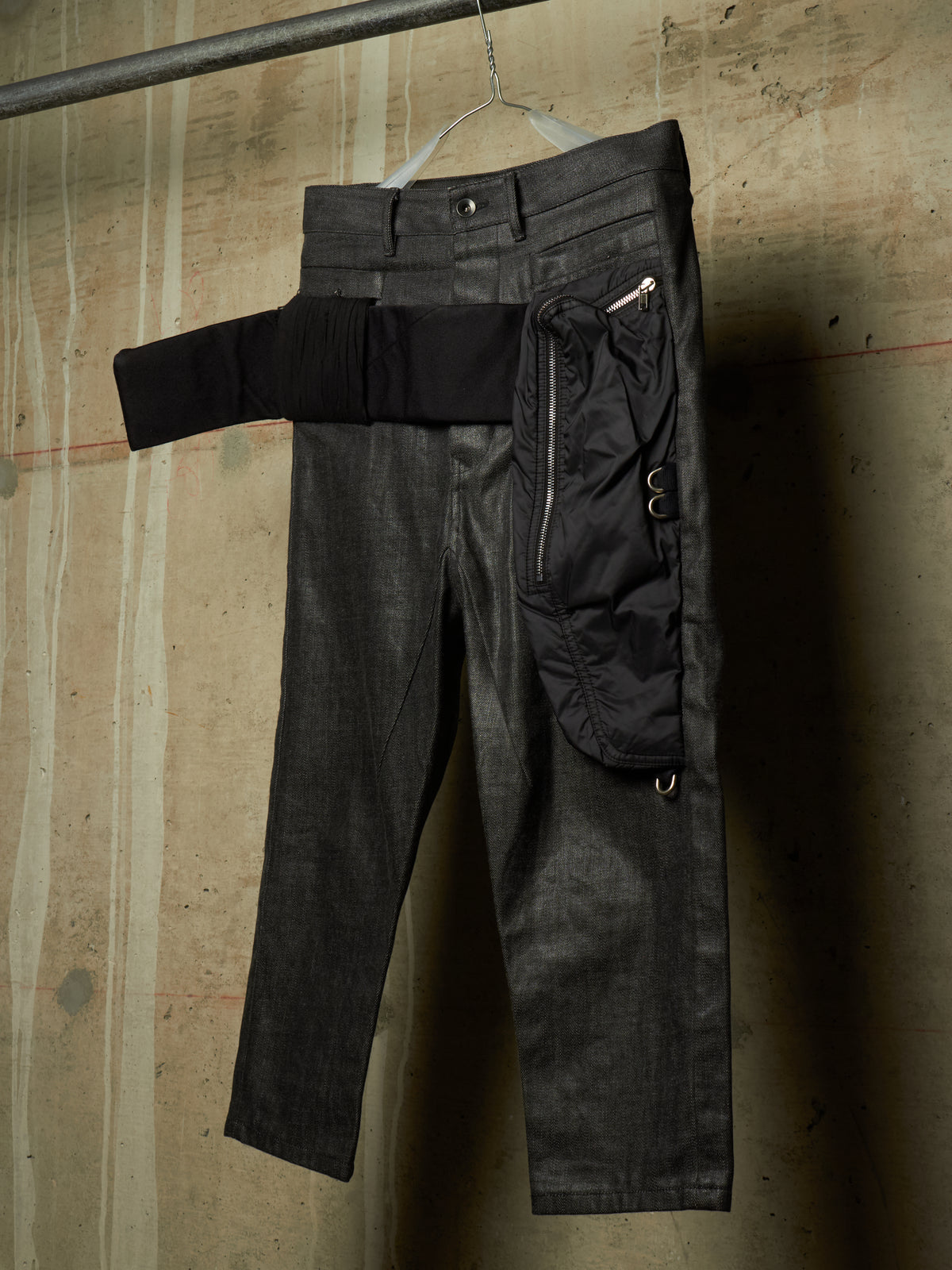 Rick Owens AW17 "GLITTER" Black Cropped Cargo Belt Coated Denim
