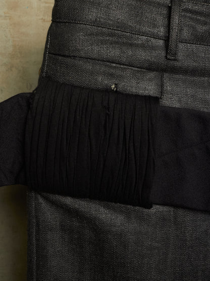 Rick Owens AW17 "GLITTER" Black Cropped Cargo Belt Coated Denim