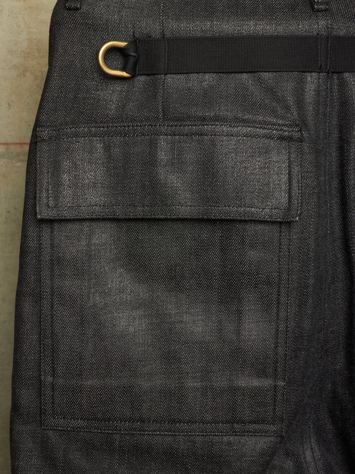 Rick Owens AW17 "GLITTER" Black Cropped Cargo Belt Coated Denim