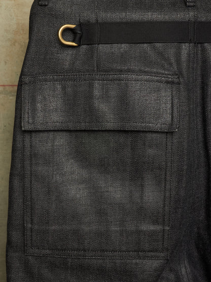 Rick Owens AW17 "GLITTER" Black Cropped Cargo Belt Coated Denim