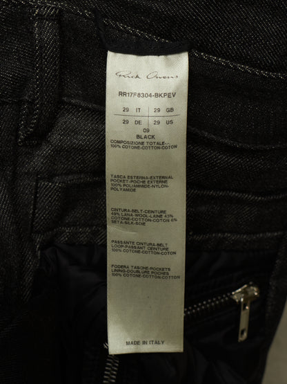 Rick Owens AW17 "GLITTER" Black Cropped Cargo Belt Coated Denim
