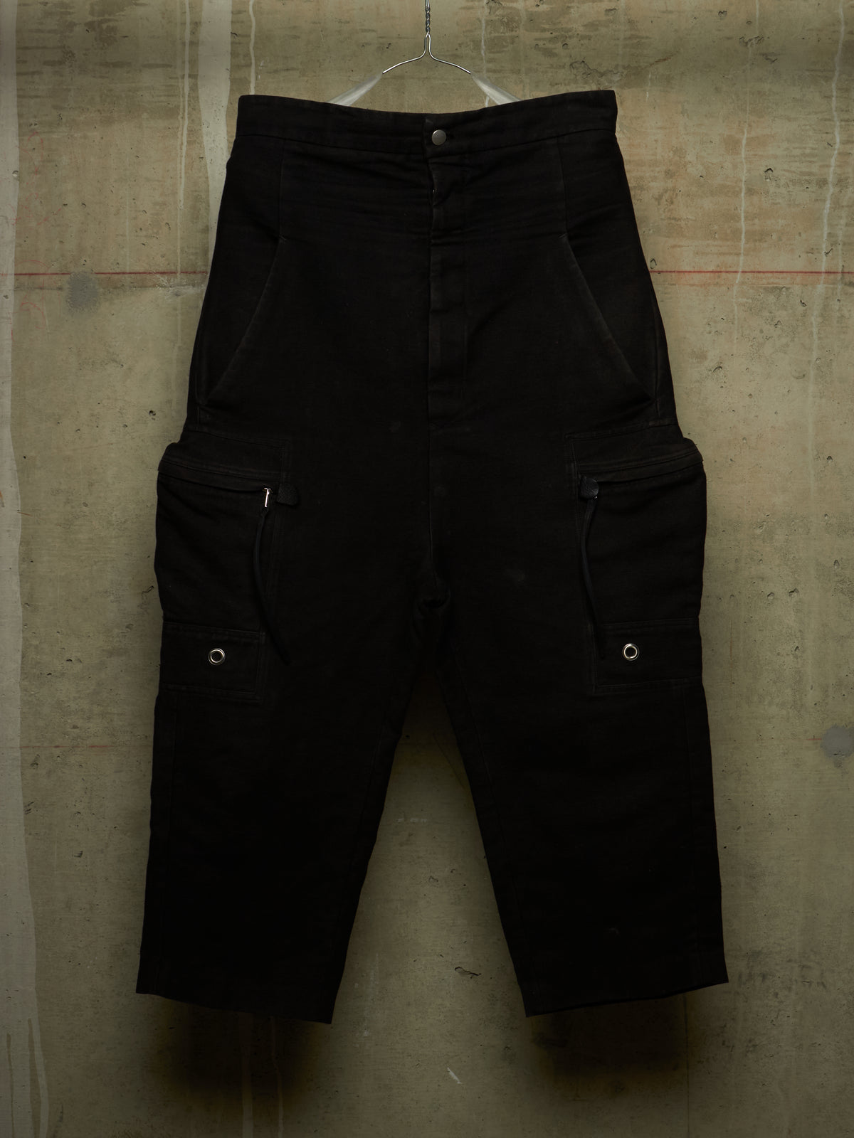 Rick Owens AW18 "SISYPHUS" BLACK Cotton Silk Moleskin High Waisted Cargo Pants
