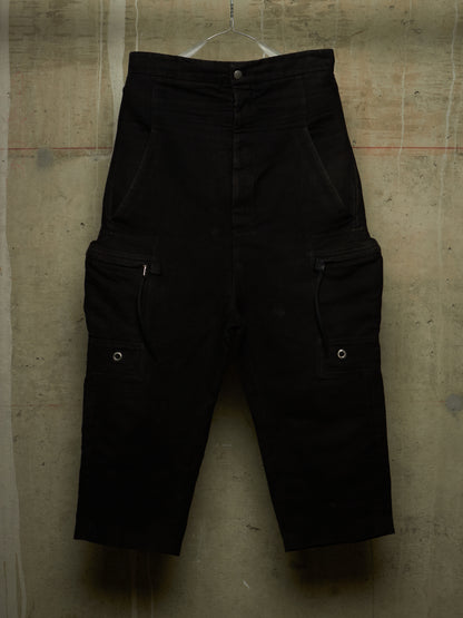 Rick Owens AW18 "SISYPHUS" BLACK Cotton Silk Moleskin High Waisted Cargo Pants